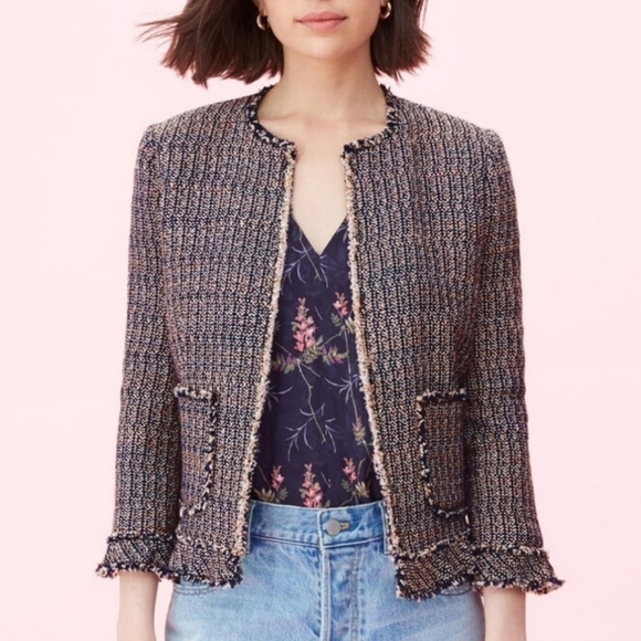 Rebecca Taylor Bush Tweed Fringe Ruffle Jacket 6 - Picture 1 of 8